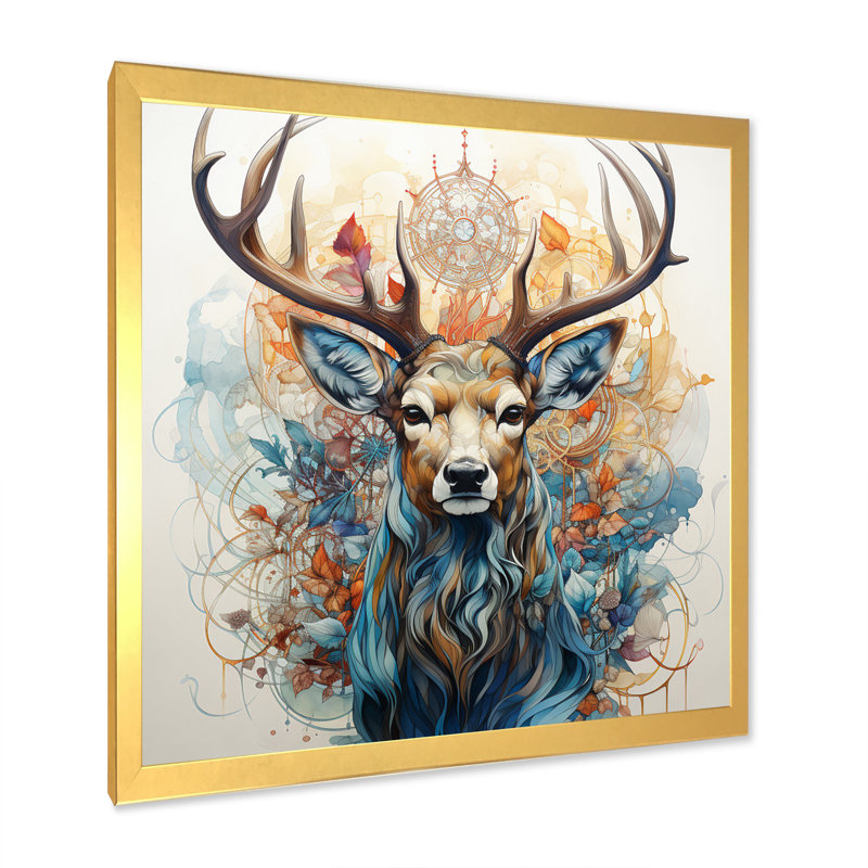 «Deer Abstracted Antler - Deer», reproduction d'art sur toile encadrée, H 16 po x l 16 po x P 1 po, Cadre doré simple