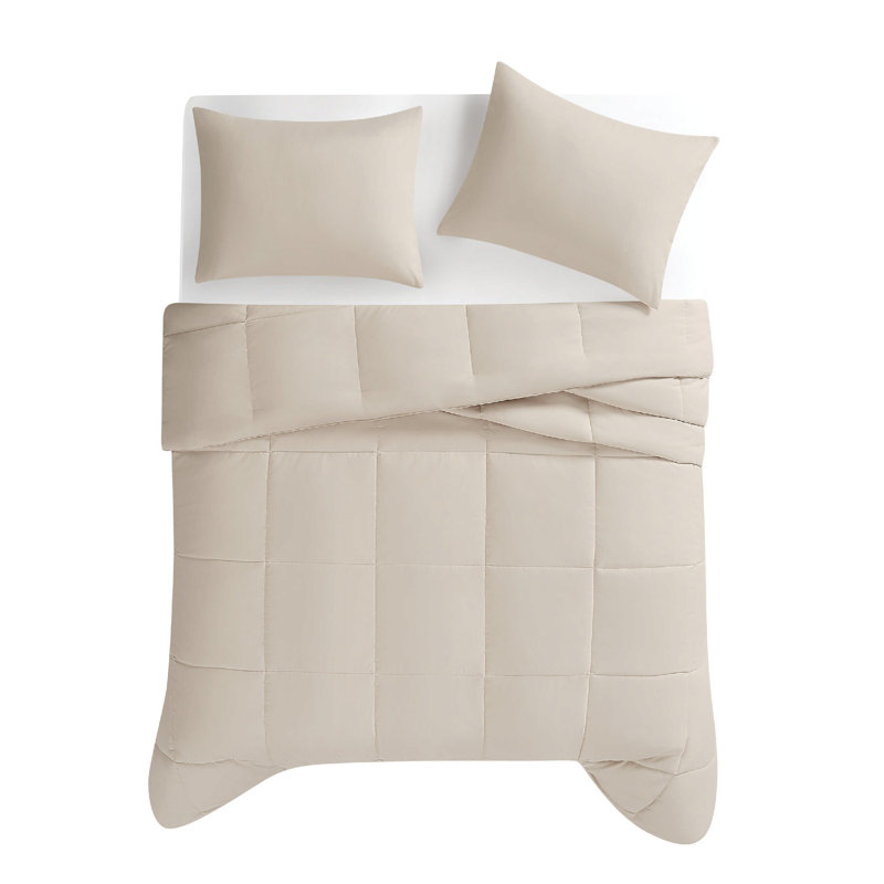 Truly Soft Solid Recycled Sustainable Comforter Set, Twin XL Comforter + 1 Standard Sham, Beige 