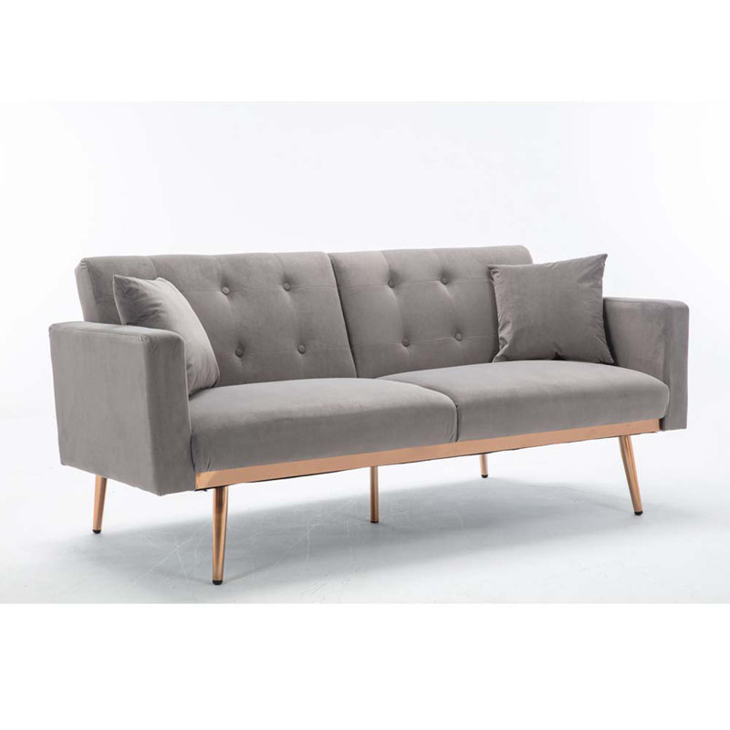 Causeuse 63,7 po, canapé moderne, canapé en velours avec pieds en métal, Velours gris