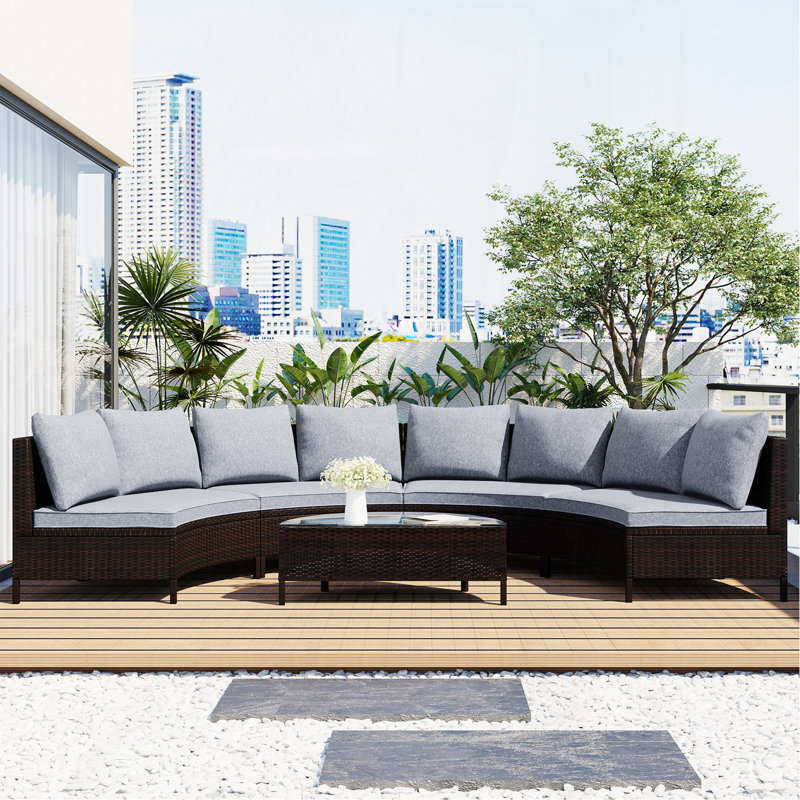 Ensemble de canapé modulaire d'extérieur en rotin 5 pièces avec canapé en verre trempé 5 pièces, Gris