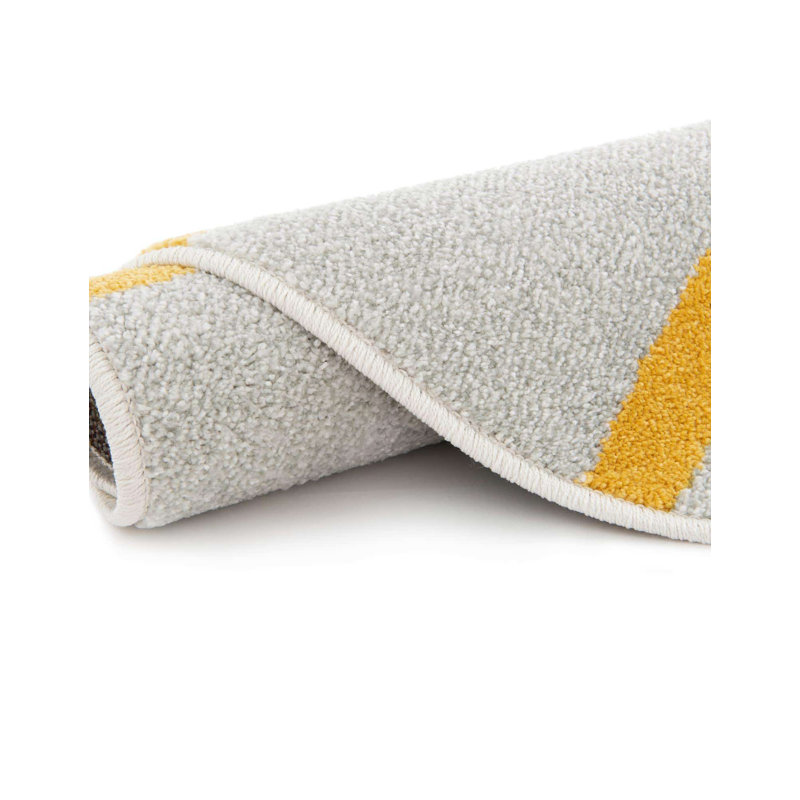 Whimsy Gray and Yellow Round Kids Synthetic Rug