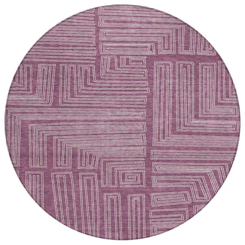 Tapis rond intérieur géométrique lavable 8 pi aubergine