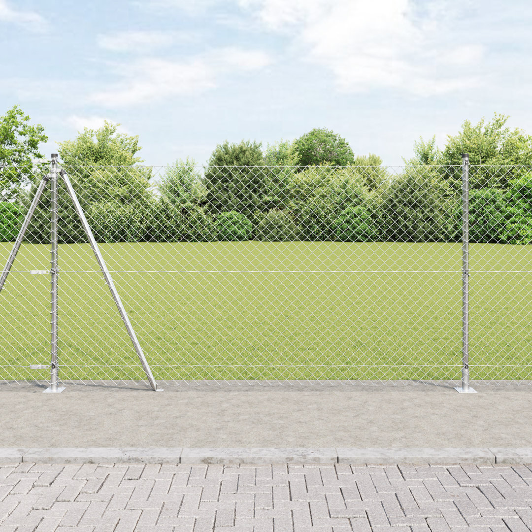 Vidaxl Chain Link Fence With 7 Flanged Posts Galvanised Steel