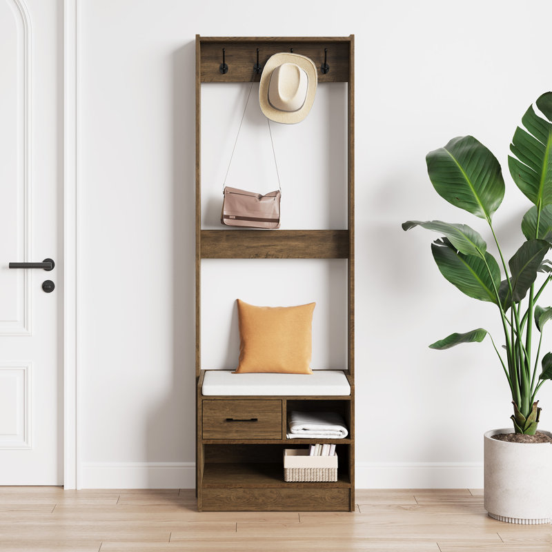 Tiznit 69" Hall Tree Coat Rack with Bench and Shoe Storage, Brown