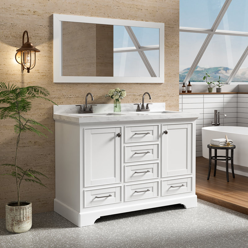 Linsay 48'' Double Sink Bathroom Vanity with Engineered Marble Quartz Top, Fully Assembled, White