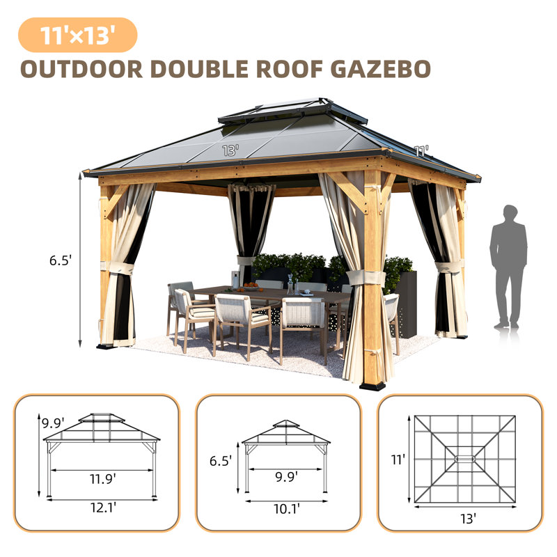 13 Ft. W X 11 Ft. D Solid Wood Gazebo, Patio Gazebo
