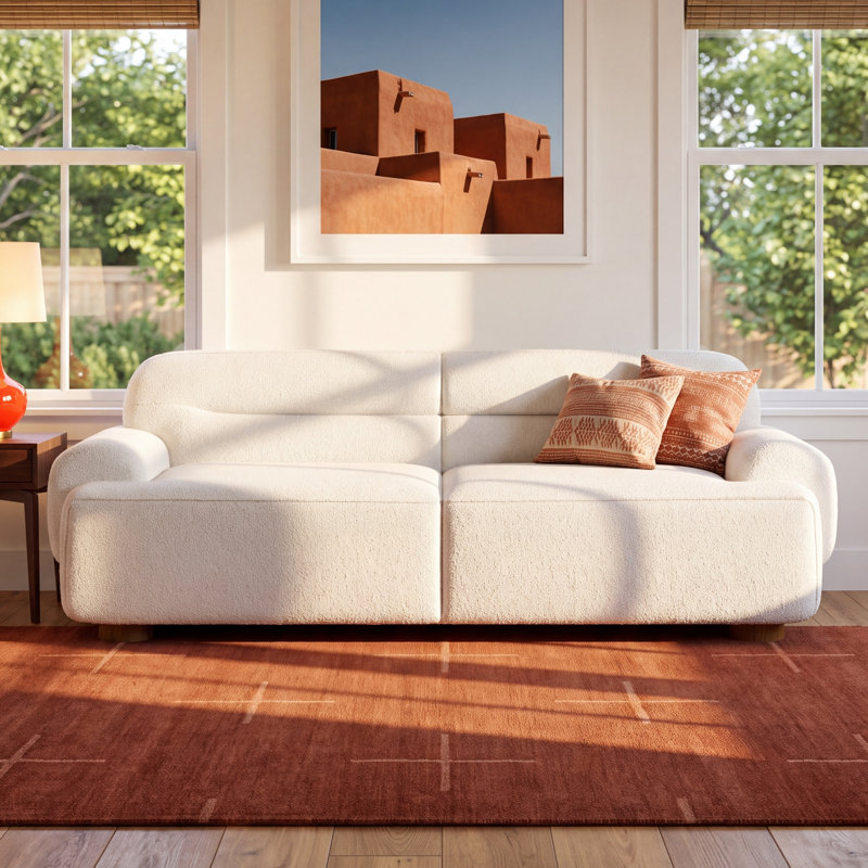Ayda Upholstered 89 " Boucle Sofa, White Boucle 100% Polyester