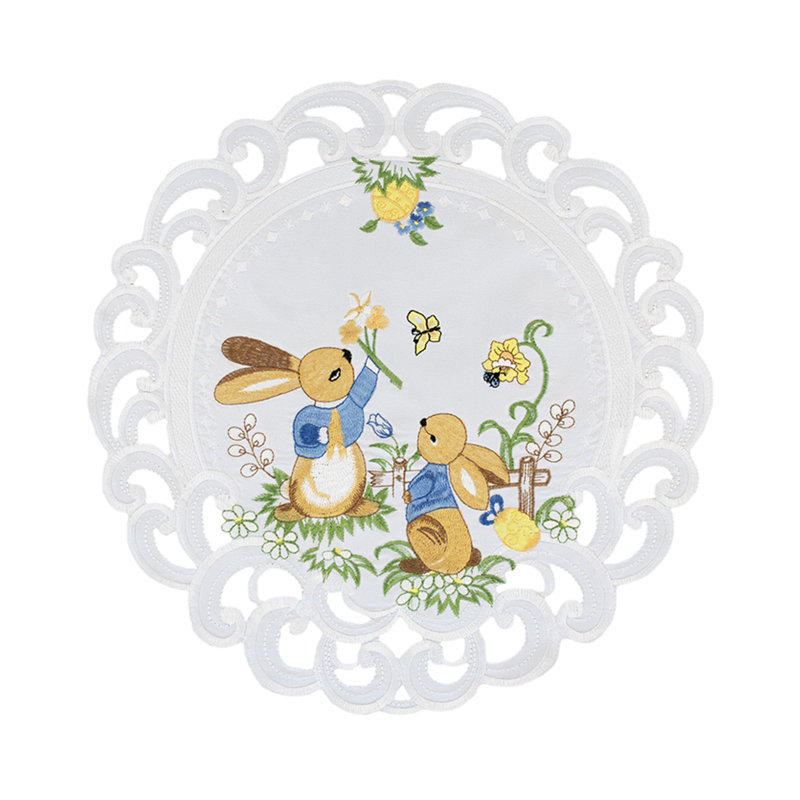 Lapin de Pâques sur napperon blanc , Rond 15 po