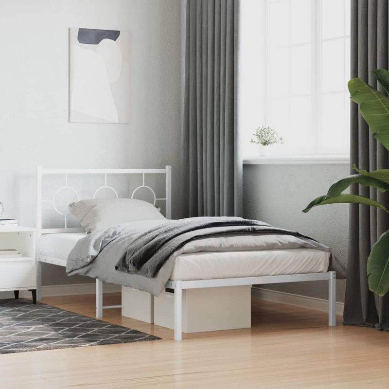 Base de lit en métal avec tête de lit Vidaxl, Simple TG, Blanc