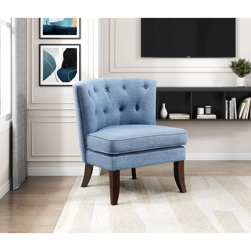 Fauteuil d'appoint capitonné à boutons avec pieds en bois massif, fauteuil sans accoudoirs pour le salon, fauteuil d'appoint simple pour la maison