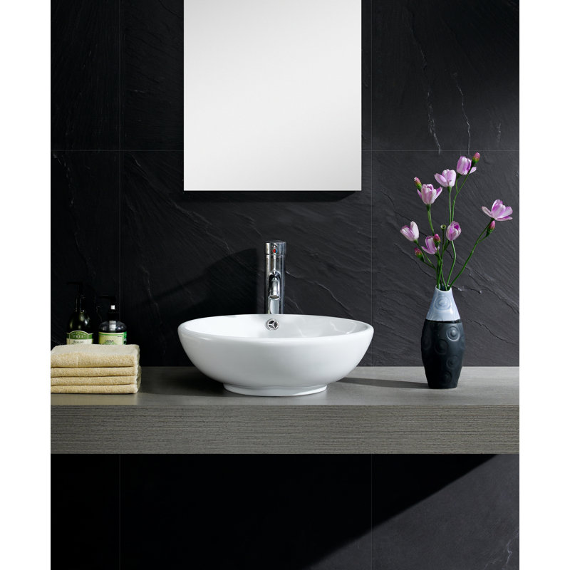 Lavabo de salle de bain circulaire en céramique avec trop-plein Modern