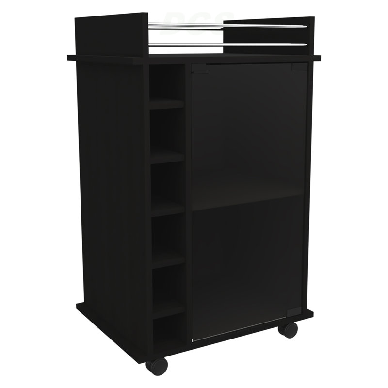 Chariot-bar Dukat, deux tablettes, six supports à vin intégrés, quatre roulettes - noir, Noir