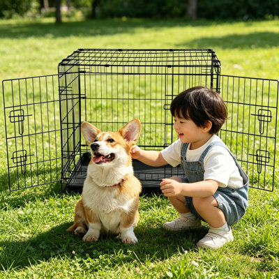 Foldable Metal Dog Cage with Plastic Tray