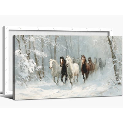 Grandes photos d'animaux d'hiver - Art mural sur toile, "Hiver enneigé" avec cadre en pin, décoration murale scène d'hiver
