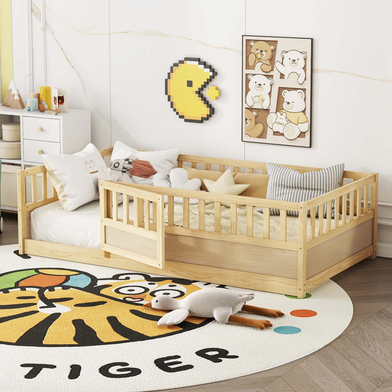 Lit de plancher en bois pour enfants, lattes de soutien, Simple, Naturel