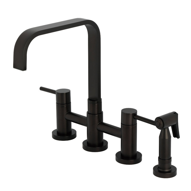 Kingston Brass Concord Two-Handle 4-Hole Deck Mount Bridge Kitchen Faucet with Brass Side Sprayer, Oil Rubbed Bronze
