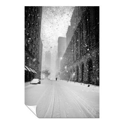New York Street In Snow Blizzard - No Frame Print