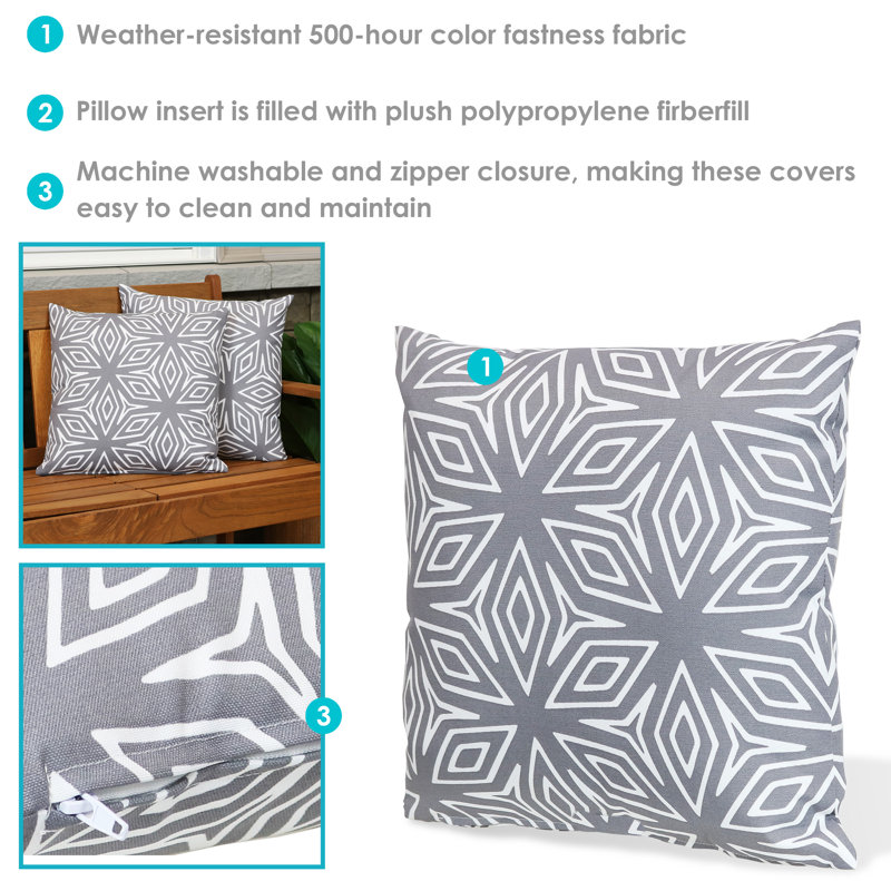 Gray Geometric 17" Square Indoor/Outdoor Throw Pillow Set