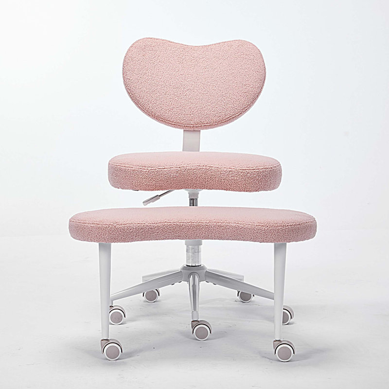 Cross Legged Chair with Wheels, Criss Cross Desk Chair with Lumbar Support and Adjustable Stool, Pink
