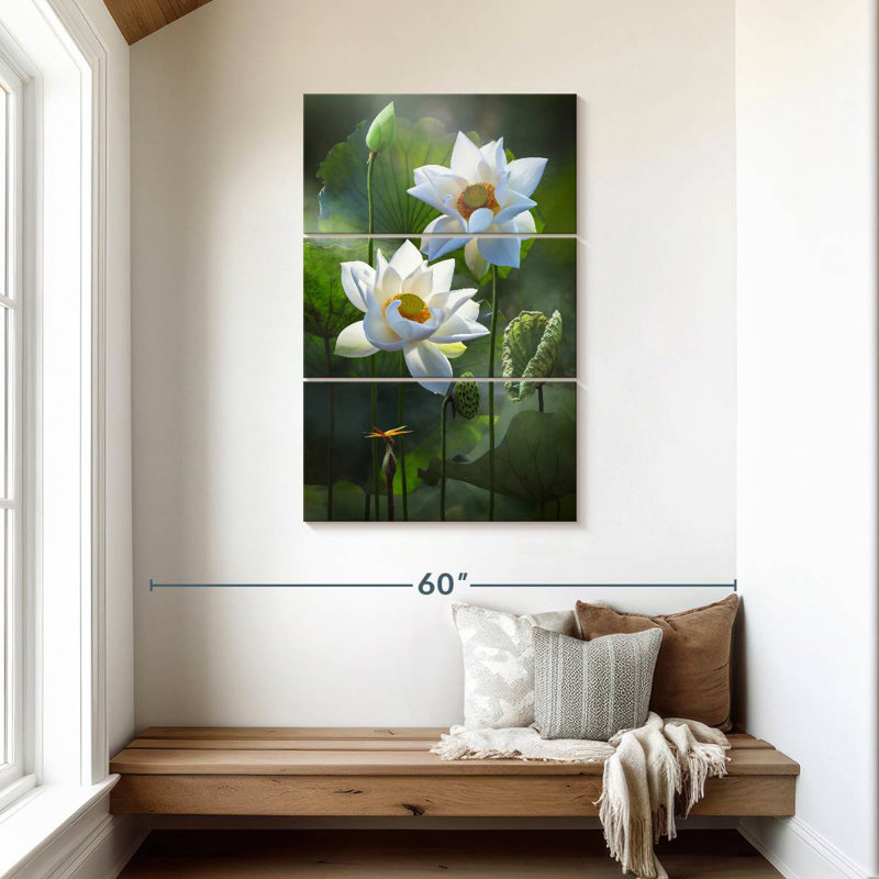 Harnek Pure White Lotuses, 45" H x 28" W