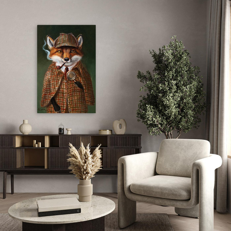 Détectif renard - animaux, fantaisie urbaine et pop surréalisme humoristique, H 36 po x l 24 po