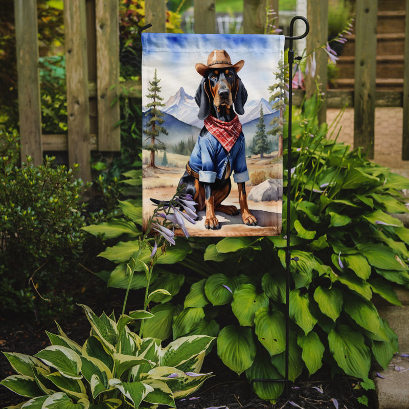 Drapeau Cowboy Welcome Garden, Chien noir et feu pour la chasse au raton laveur