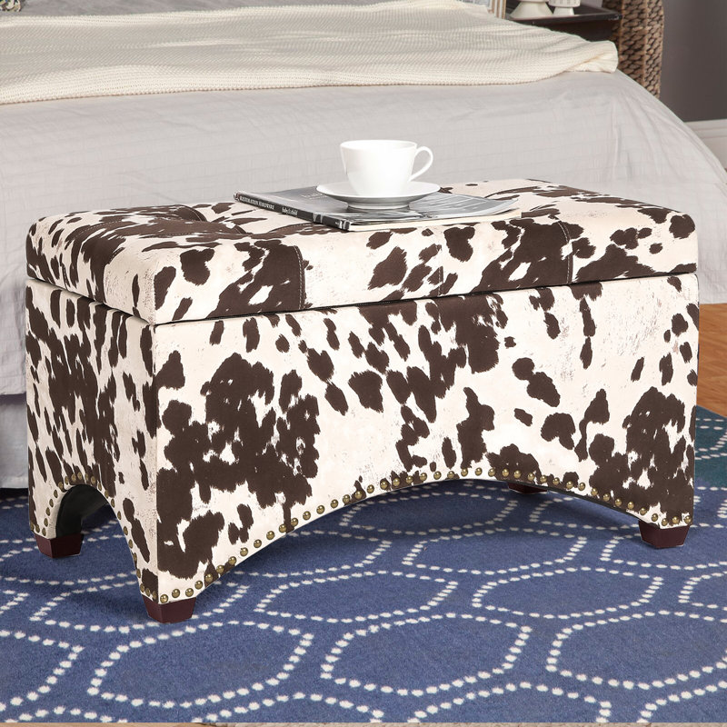 Anora Velvet Ottoman, Brown Animal Print Linen
