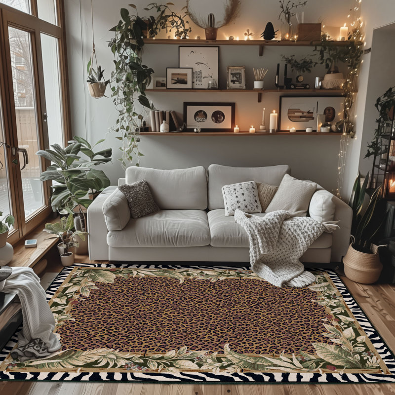 Alminus Jungle Safari Emerald Animal Print Area Rug, Rectangle 5'4" x 7'8"