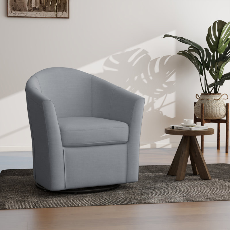 Fauteuil demi-tonneau pivotant rembourré Aunna, Mélange de lin gris clair