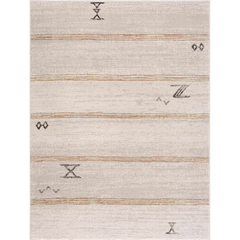 Tapis beige à rayures Dera, Rectangle 6 pi 7 po x 9 pi