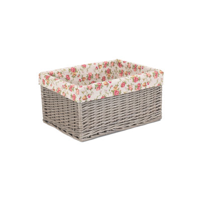 Wicker Storage Basket with Garden Rose Lining