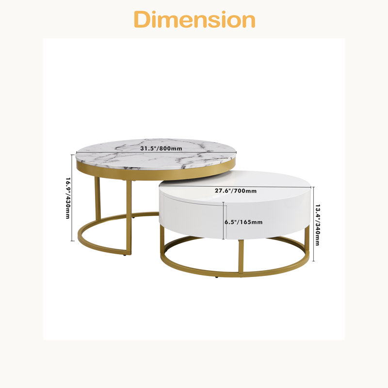 Modern Round Nesting Coffee Table With Drawers