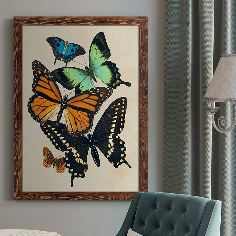 «Ellzey Collage Butterflies I», reproduction d'art sur toile, H 37,5 po x l 27,5 po x P 1 po, Cadre érable