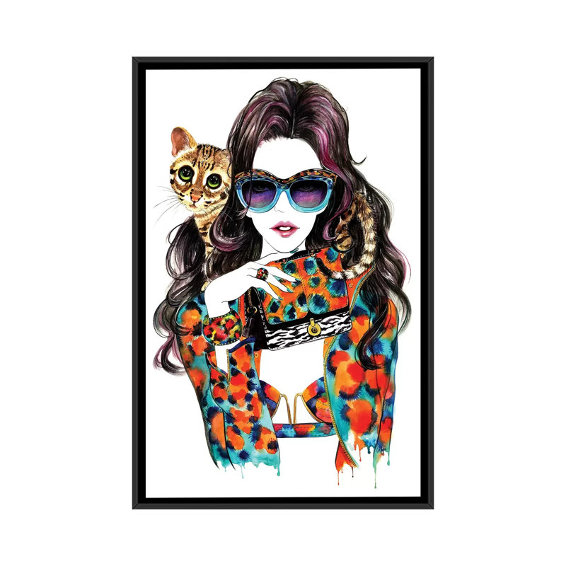 « kenzo », impression sur toile, H 26 po x l 18 po x P 1,5 po, Toile avec cadre noir, Pas de tapis