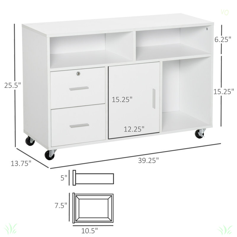 Printer Stand Home Office Mobile Cabinet Organizer Desktop With Caster Wheels, 2 Locking Breaks And Drawer