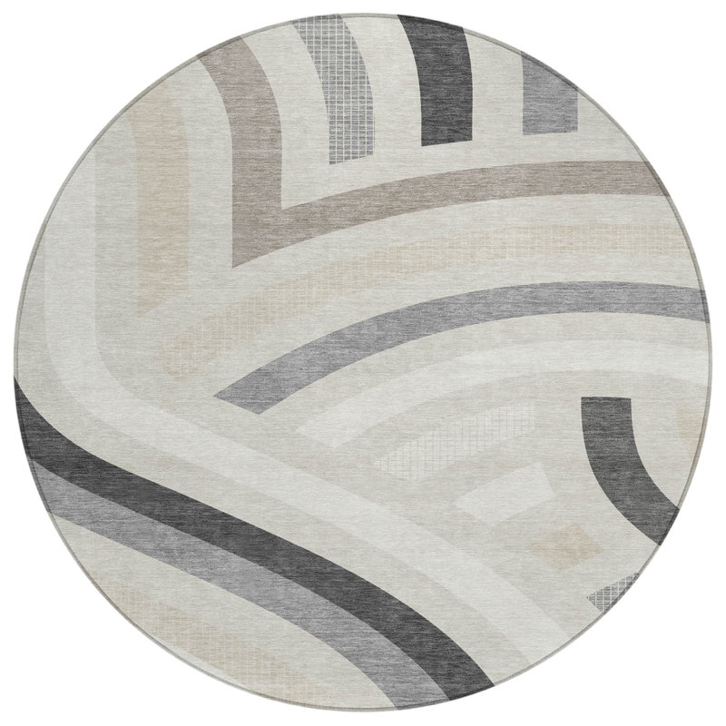 Machine Washable Indoor/Outdoor Chantille ACN2467 Mid-Century Modern Rug, Linen, 8' Round