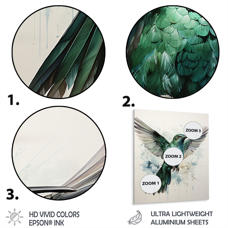 Décoration murale en métal colibri gris sarcelle «Hummingbird - Animals Hummingbird», H 32 po x l 24 po x P 1 po