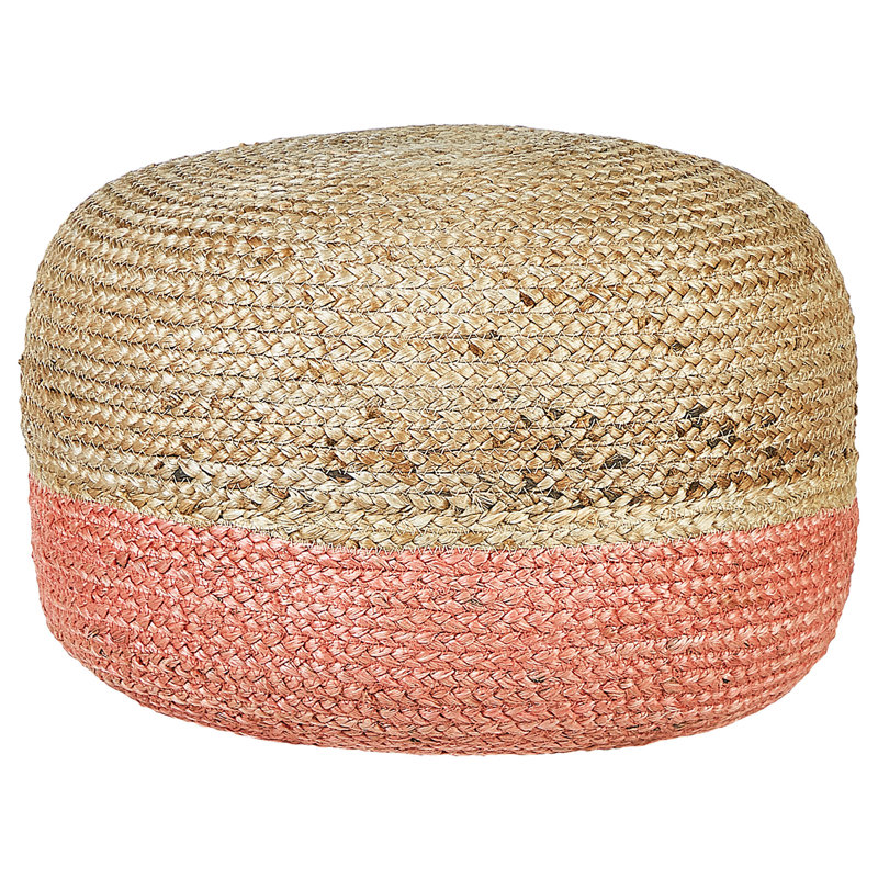 Gotthard 50cm Wide Round No Pattern Pouf Ottoman, Natural/Pink