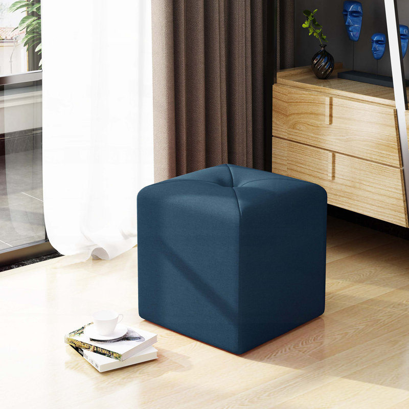 Otani Tufted Square Cube Ottoman, Navy Blue