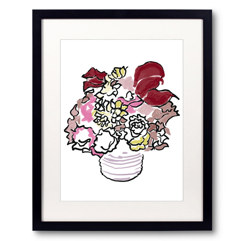 Bouquet par Deborah Blum - Peinture, Papier avec cadre noir, H 21,2 po x l 17,2 po