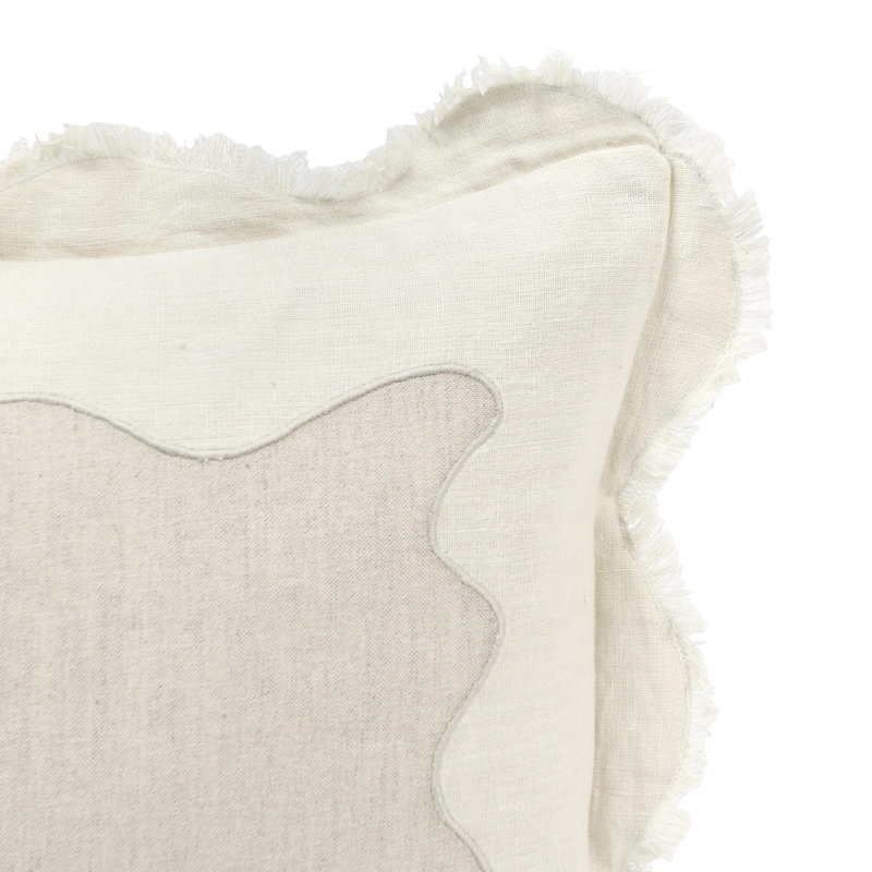 Ivory Linen Blend Rectangular Pillow with Embroidered Applique