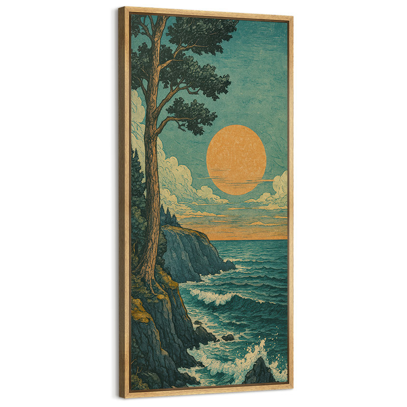 Vintage Coastal Landscape Art Extra Large Pictures Framed Canvas Print Wall Art, Natural, 60" H x 30" W