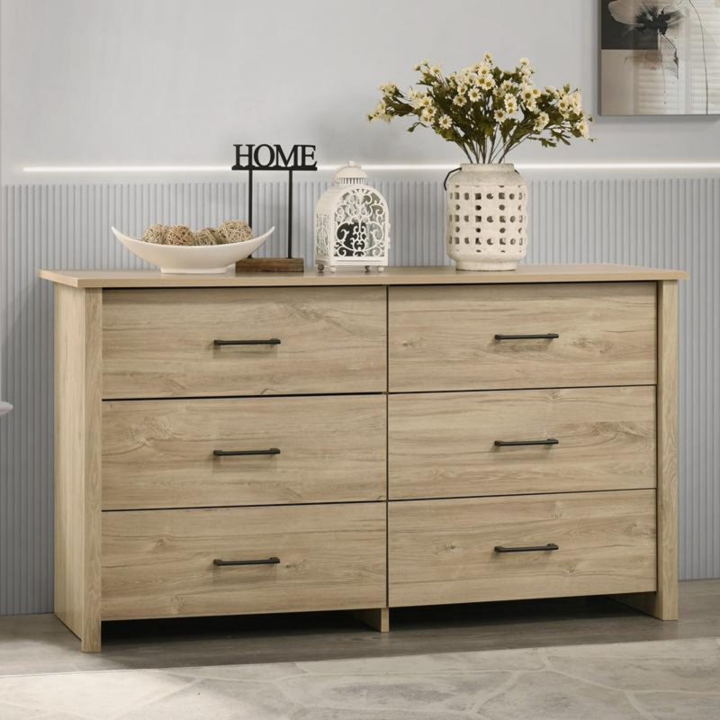 Commode 6 tiroirs, Chêne clair