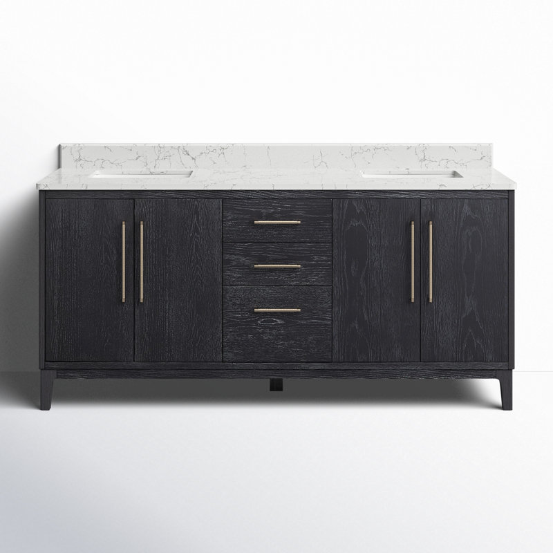 Langosta 72 Free Standing Double Bathroom Vanity with Top, Fir Wood Black