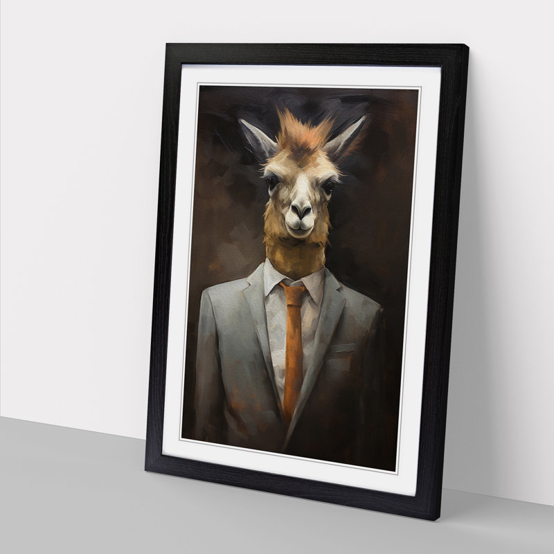 Llama In A Suit - Single Picture Frame Print on Wood, Black, 46cm H x 34cm W x 2cm D