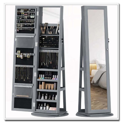 360° Swivel Full-Length Mirror,with Storage Shelves