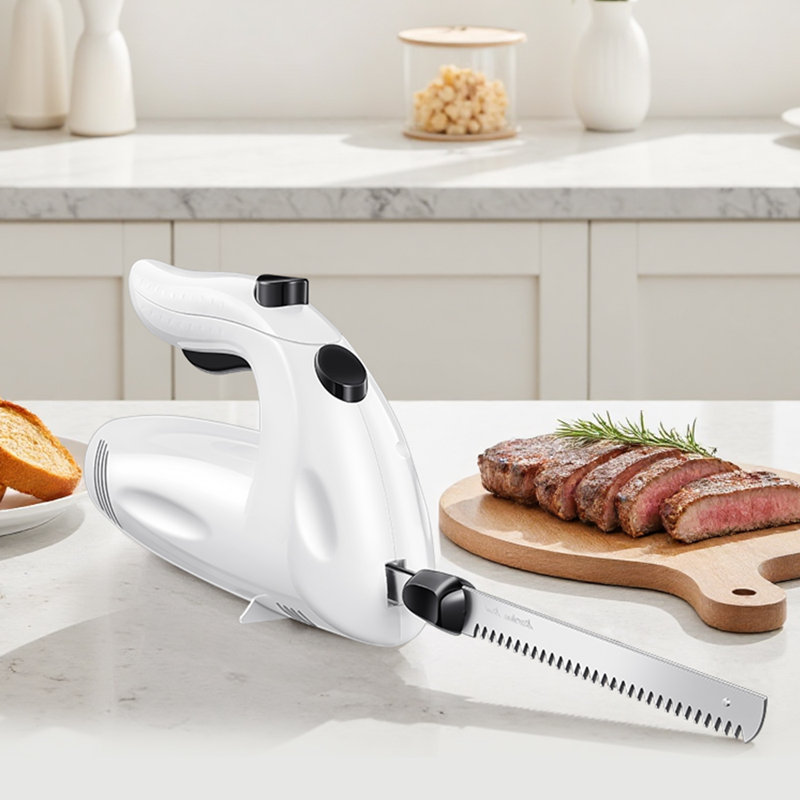 Electric Knife Set, 150W Powerful Electric Knife for Multi-Purpose Use, One Touch Operation, for Meats, Poultry, Bread - 2 Carving Blades and 1 Serving Fork Included