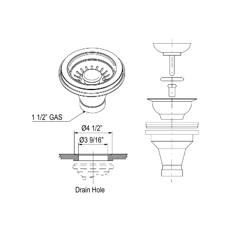Shaws­ Basket Strainer, Polished Nickel