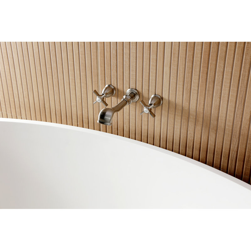 Kingston Brass Millennium Two-Handle 3-Hole Wall Mount Roman Tub Faucet, Brushed Nickel