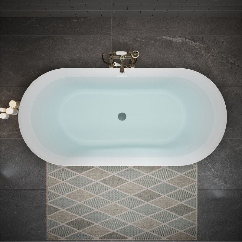  60" x 28.74" Acrylic Freestanding Bathtub, Oval Deep Soaking Bathtub with Matte Black Pop-up Drain & Integrated Overflow for Bathroom Spa